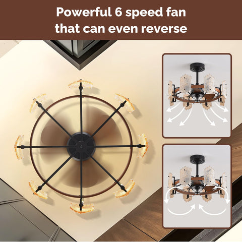 28" Orison Retro Caged Ceiling Fan with Lights, APP/Remote Control with 8 Bulbs