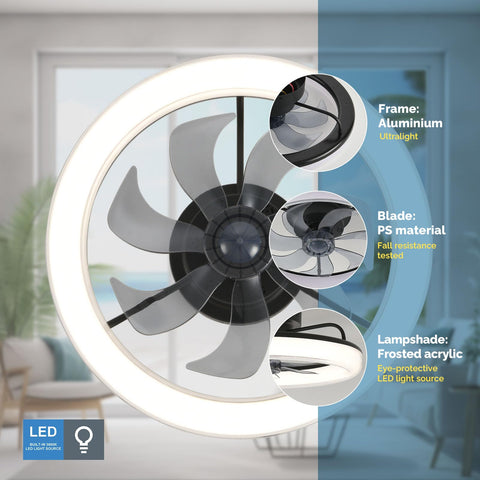 20" CHANFOK Orison Low Profile Ceiling Fan with Light, Compatible with Alexa & Google Home, Voice Control