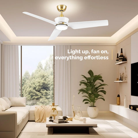 52" Orison Indoor Ceiling Fans with Lights, Back Mood Light, Remote/APP Control, Modern White Gold