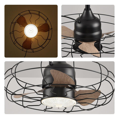 21" Orison Outdoor Caged Ceiling Fans with Light for Patio and Remote - Waterproof