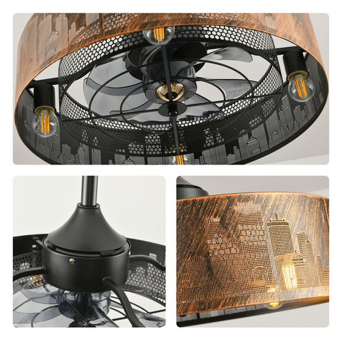 20" Orison Industrial Caged Ceiling Fan with Lights Remote/App Control