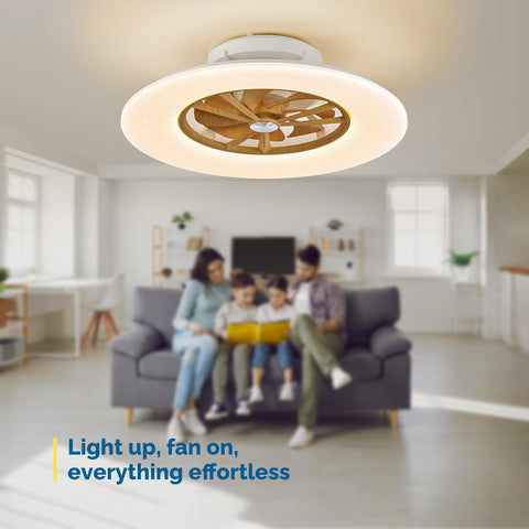 24" Orison Low Profile Ceiling Fan with Light, Backlit Ambient Light and Remote Control-Wood