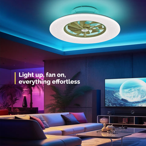 24" Orison RGB Ceiling Fans with Lights, Compatible with Alexa/Google Home and App Controlled-Wood