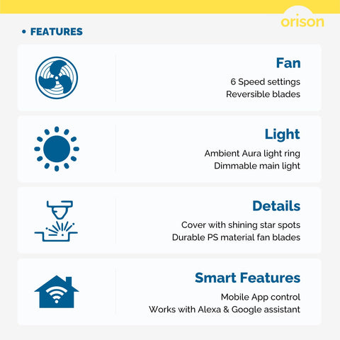 24" Orison RGB Ceiling Fans with Lights, Compatible with Alexa/Google Home and App Controlled