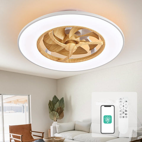 23" Orison Bladeless Ceiling Fan with Light, Timing with Remote Control-Wood