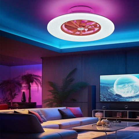 24" Orison RGB Ceiling Fans with Lights, Compatible with Alexa/Google Home and App Controlled-Wood
