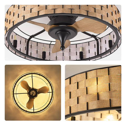 24" Orison Flush Mount Ceiling Fan With Light With 8 Bulbs - APP/Remote Control