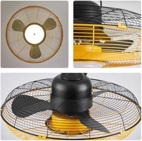 21" Orison Outdoor Gazebo Fan with Lights, Wet Rated Hanging Fan for Patio(Yellow Cage)